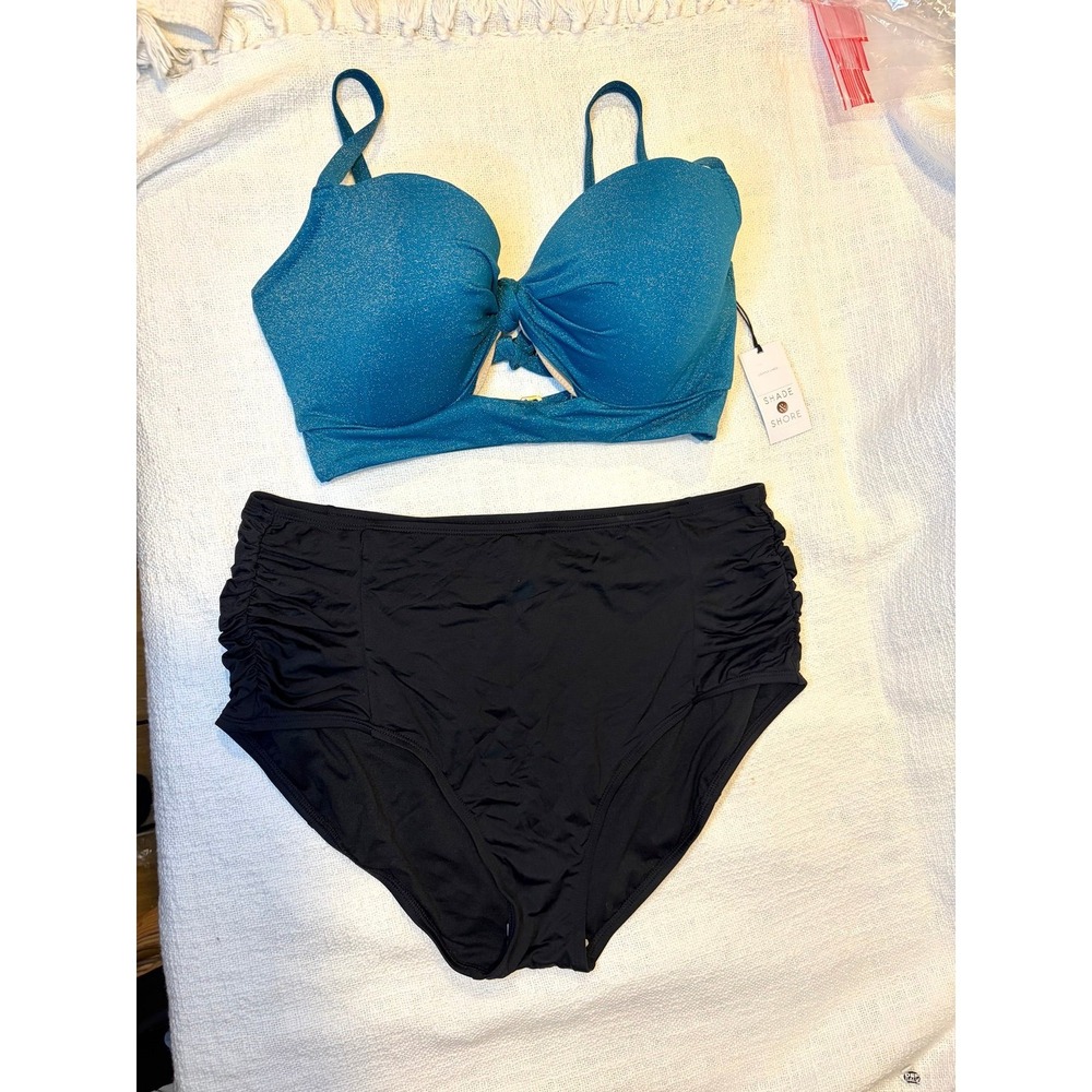 Shade & Shore Gold Teal Sparkling Bikini Top & Kona Sol high waist bottom